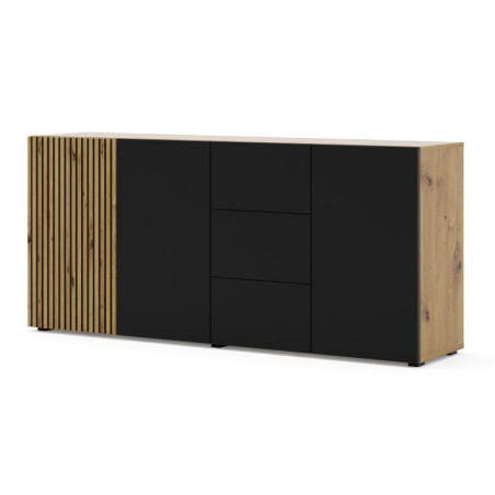 Buffet avec trois casiers et tiroirs en bois "Auris" - Noir mat - L 180 cm