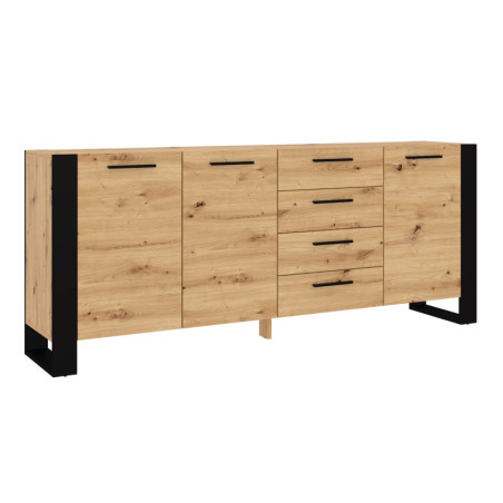 Commode en bois "Nuka" - Beige/Noir - L 197 cm