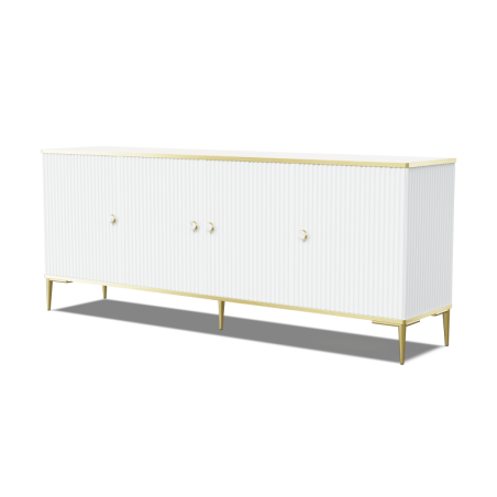 Commode avec 4 portes "Petra" - Blanc/Doré - L 182 cm