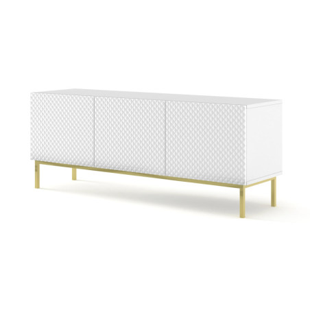 Meuble TV à trois portes avec cadre doré "Ravenna" - Blanc brillant - L 150 cm