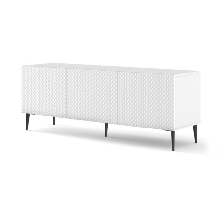 Meuble TV à trois portes avec pieds noir "Ravenna" - Blanc brillant - L 150 cm