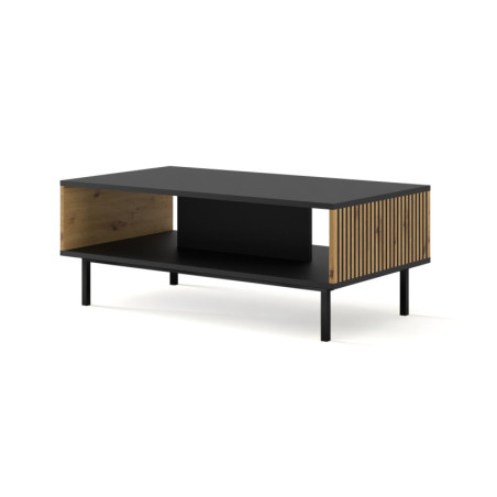 Table basse à pieds noir avec façade fraisé "Ravenna" - Noir/Marron clair - L 90 x l 60 cm