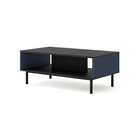 Table basse à pieds noir avec façade fraisé "Ravenna" - Noir/Bleu - L 90 x l 60 cm