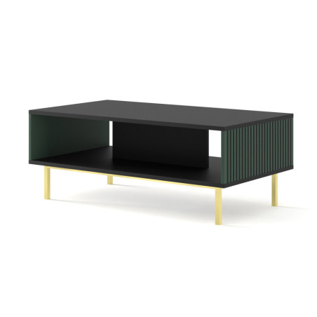 Table basse à pieds doré avec façade fraisé "Ravenna" - Noir/Vert - L 90 x l 60 cm