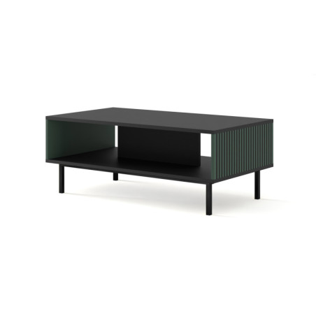 Table basse à pieds noir avec façade fraisé "Ravenna" - Noir/Vert - L 90 x l 60 cm