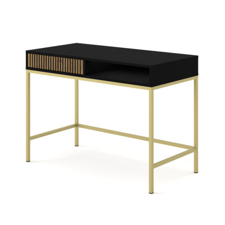 Bureau avec tiroir et cadre doré "Ravenna" - Marron clair/Noir - L 112 x H 78 cm