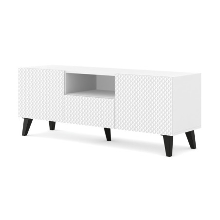 Meuble TV à 2 portes + 1 tiroir avec pieds noir "Ravenna" - Blanc - L 150 cm