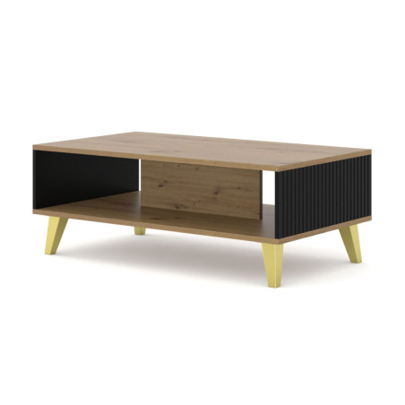 Table basse avec pieds doré "Ravenna" - Beige/Noir - L 90 x l 60 cm