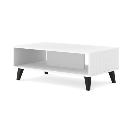 Table basse avec pieds noir et facçade losange "Ravenna" - Blanc - L 90 x l 60 cm