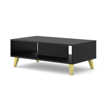 Table basse avec pieds doré et facçade losange "Ravenna" - Noir - L 90 x l 60 cm