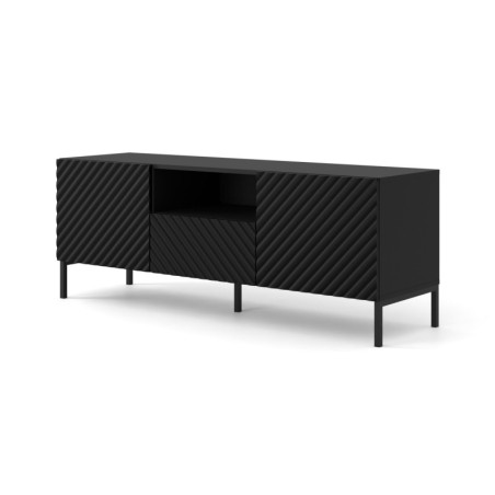 Meuble TV à 2 portes + 1 tiroir avec cadre noir "Surf" - Noir mat - L 150 cm