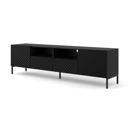 Meuble TV à 2 portes + 2 tiroirs avec cadre noir "Surf" - Noir mat - L 200 cm