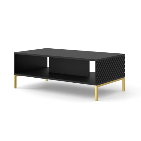 Table basse avec structure dorée "Surf" - Noir mat - L 90 x l 60 cm