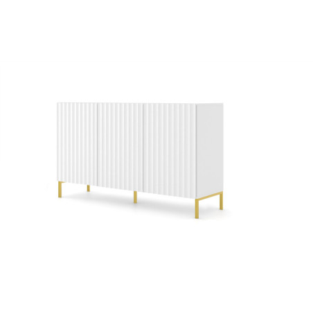 Commode à 3 portes et structure dorée "Wave" - Blanc mat - L 150 cm