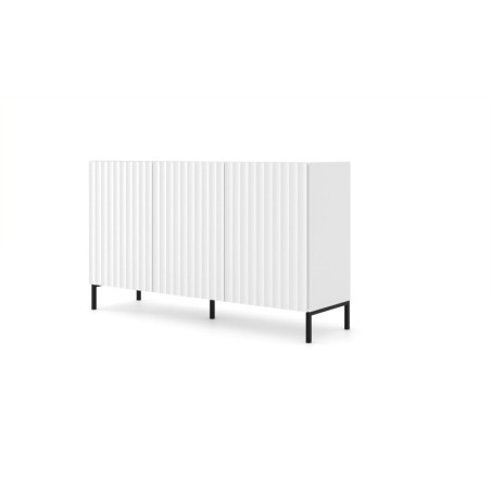 Commode à 3 portes et structure noire "Wave" - Blanc mat - L 150 cm