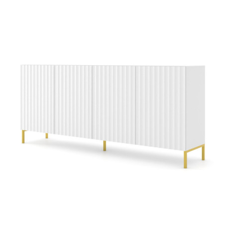 Commode à 4 portes et structure dorée "Wave" - Blanc mat - L 200 cm