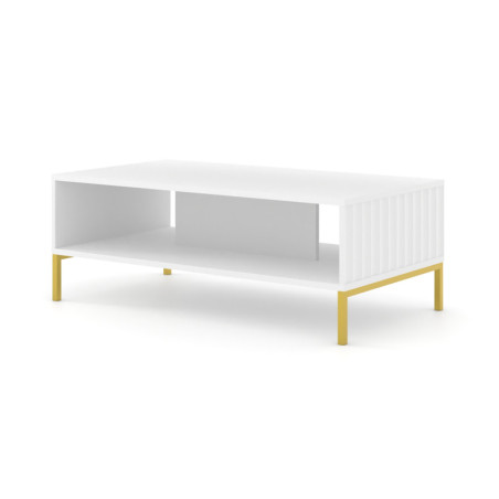 Table basse avec structure dorée "Wave" - Blanc mat - L 90 x l 60 cm