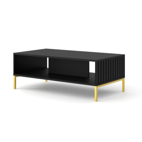 Table basse avec structure dorée "Wave" - Noir mat - L 90 x l 60 cm