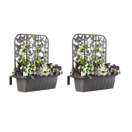 Set de 2 jardinières de balcon en plastique - Gris - L 60 x l 20 x H 64 cm