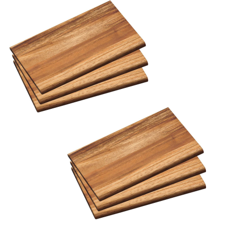 Ensemble de 6 planches à découper ou petit déjeuner en bois d\'acacia - 23 x 15 cm