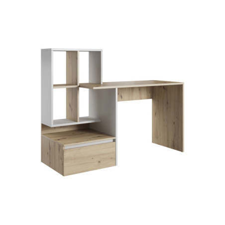 Burean en bois "Paco" à multirangement - Beige/Blanc - L 145 cm