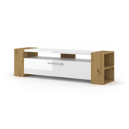 Meuble TV "Livia" - Blanc brillant/Beige - L 160 cm