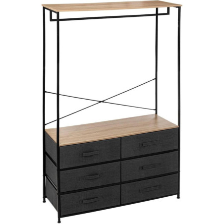 Penderie dressing "Tissa" avec 6 tiroirs en bois et métal - Noir/Beige - H 167 cm