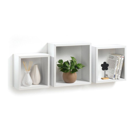 Set de 3 étagères gigognes carré en bois - Blanc - L 30/26,5/23 cm