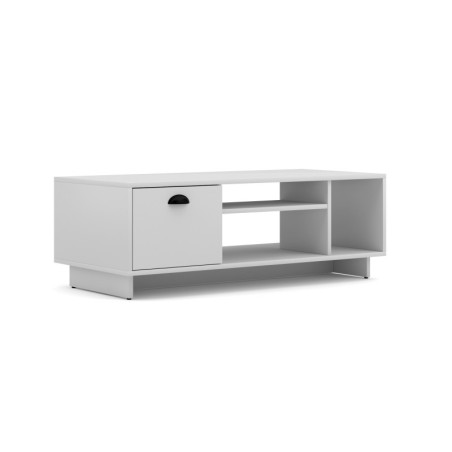 Table basse "en bois "Cup" à 1 porte + 3 niches - Blanc/Blanc mat - L 110 cm