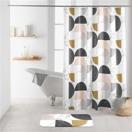 Rideau de Douche avec Crochets 180 x 200 cm Geomarbre Rose - Polyester Imprimé