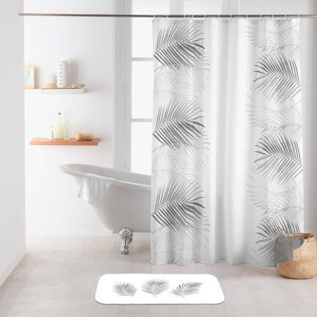 Rideau de Douche avec Crochets 180 x 200 cm Orbella Blanc/Argent - Polyester Imprimé