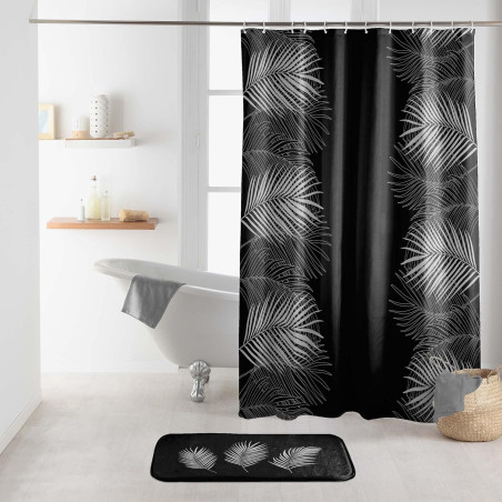 Rideau de Douche avec Crochets 180 x 200 cm Orbella Noir/Argent - Polyester Imprimé