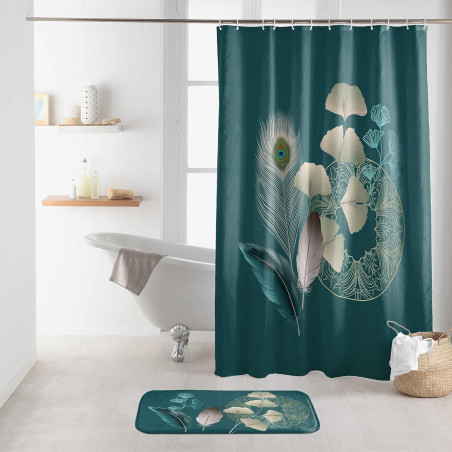 Rideau de Douche avec Crochets 180 x 200 cm Ginkoblue - Polyester Imprimé