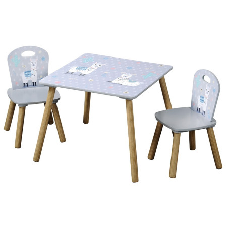 Table + 2 chaises pour enfant "Alpaca" - Bleu/Marron - 55 x 55 cm