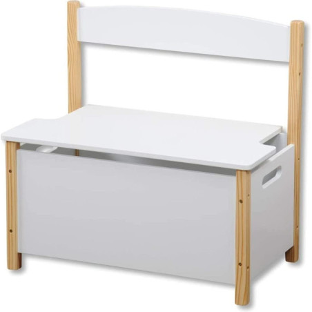 Coffre à jouet banc en bois - Blanc/Beige - L 60 x H 56 cm