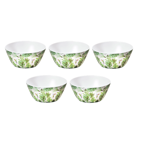 Lot de 5 bols tropicaux en mélamine - Vert - D 15 x H 7 cm