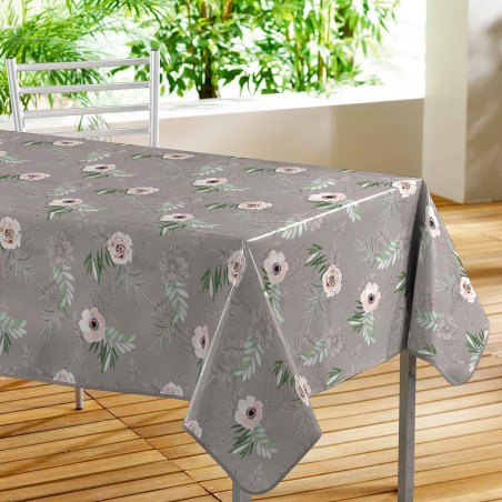 Nappe Rectangle 140 x 240 cm Anemone Gris - PVC Imprimé