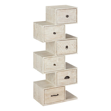 Commode chiffonnier 6 tiroirs en bois massif de manguier - Blanc vieilli - L 50 x P 30 x H 121 cm