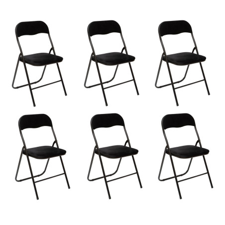 Chaise pliante en velours noir - Lot de 6 chaises pliables