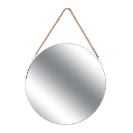 Miroir mural rond avec anse en jonc - Beige - D 50 cm