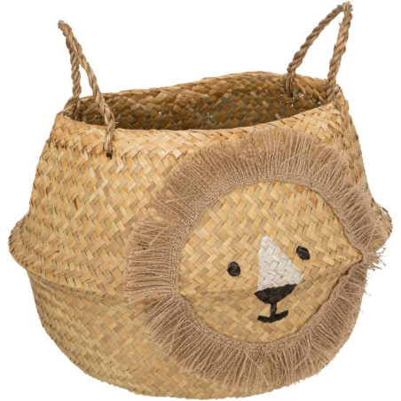 Panier pliant en roseau à tête de lion - Beige - D 35 cm