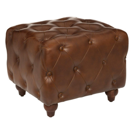 Pouf en cuir Chesterfirld - Marron - L 44 x P 41 x H 48 cm