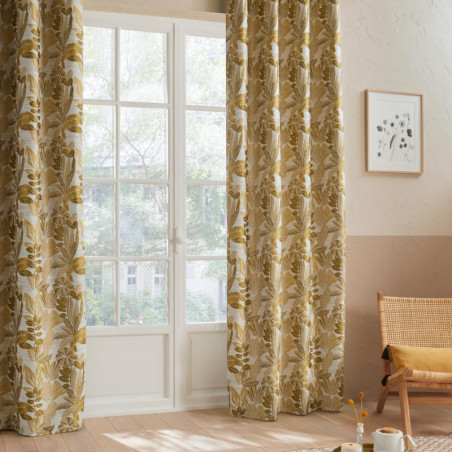 Rideau à 8 oeillets à motif jacquard "Bejuco" - Blanc/Jaune - L 140 x H 260 cm