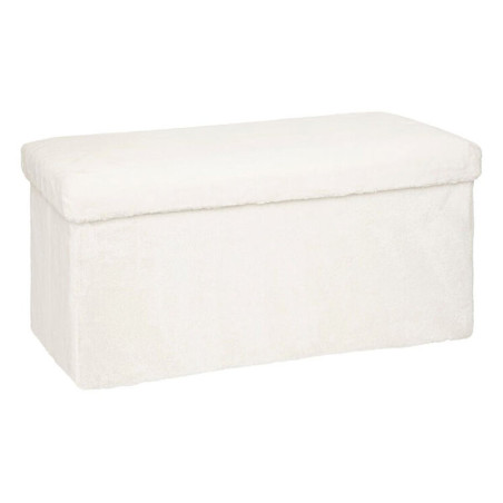 Pouf pliant double en bois et fourrure "Ezzio" - Blanc - L 76 x P 38 x H 38 cm