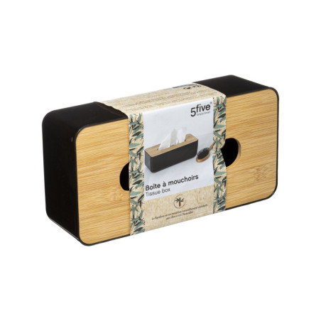 Boîte à mouchoirs avec couvercle en bambou - Noir/Beige - L 26 x P 13 x H 8,8 cm