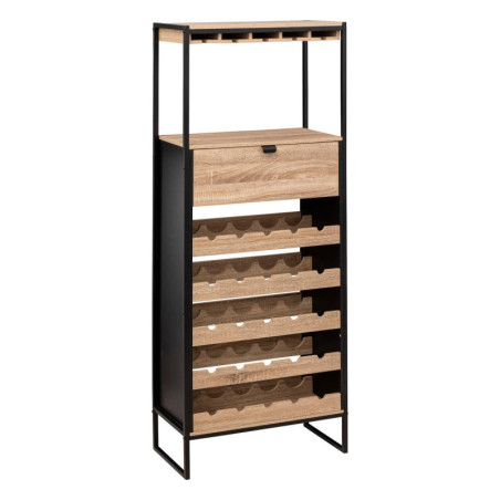 Meuble bar avec rack pour 25 bouteilles "Aliaj" - Noir/Beige - H 160 cm