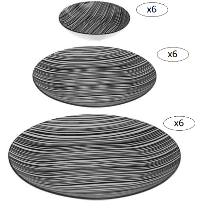 Service de 18 assiettes en porcelaine "Bohemia" à motif zébré - Noir/Blanc - D 26,6/20/19 cm