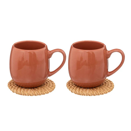 Coffret avec 2 tasses + dessous de verre "Alicante" - Terracotta - 10cl