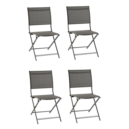 Lot de 4 chaises de jardin pliantes "Axant" - Gris anthracite - L 47 x P 60 x H 89 cm