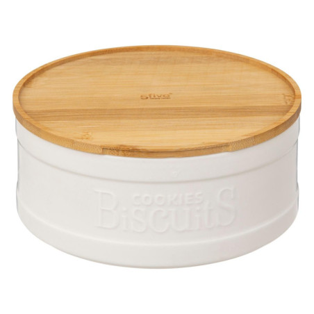 Boîte à biscuits "Epureo" en céramique avec couvercle en bambou - D 22,3 x H 9,8 cm